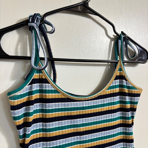 Urban Outfitters Striped Tie Shoulder Ribbed Mini Dress Retro Y2K Multi-Color XS - Picture 3 of 11